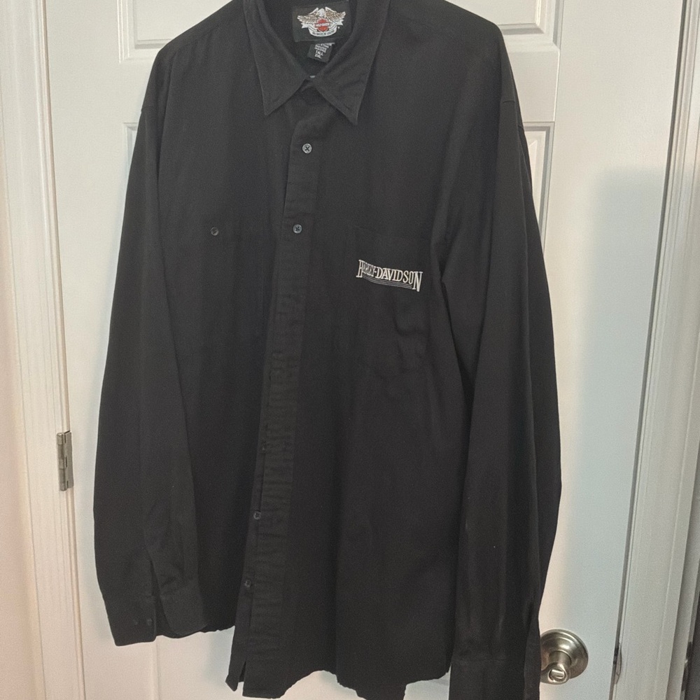 Harley-Davidson Black Collared Button-Down Shirt with Eagle Patch 2XL